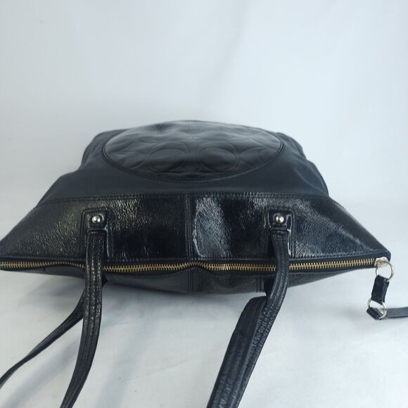 COACH Laura F18336 Large Logo Designer Black Leather Tote Shoulder Bag Purse - Picture 4 of 16